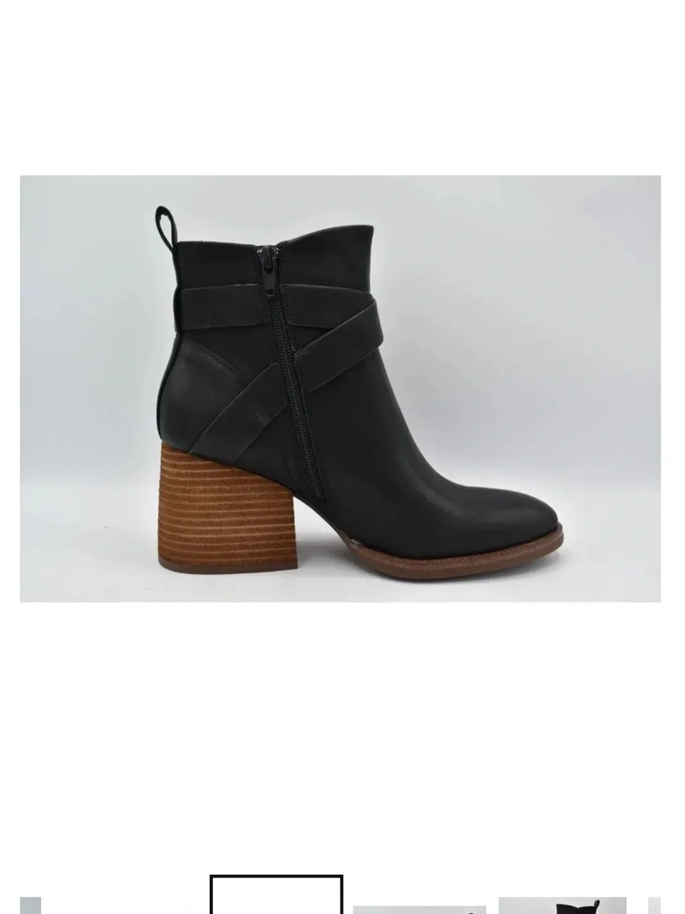 Kork-Ease Black Leather Buckle Strap Block Heel Ankle Boot